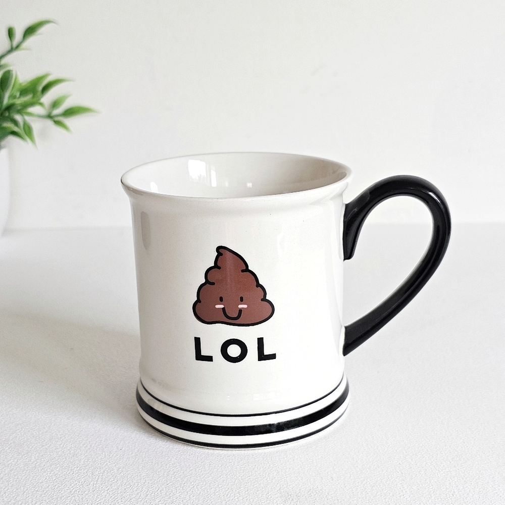 Clay Art Funny Ceramic Ivory White Coffee Tea Barbershop Mug LOL Poop Emoji Cup